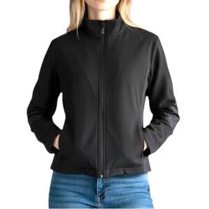 Talbots Full-Zip Mock Neck Jacket Black Elbow Patch Stretch Size M Active